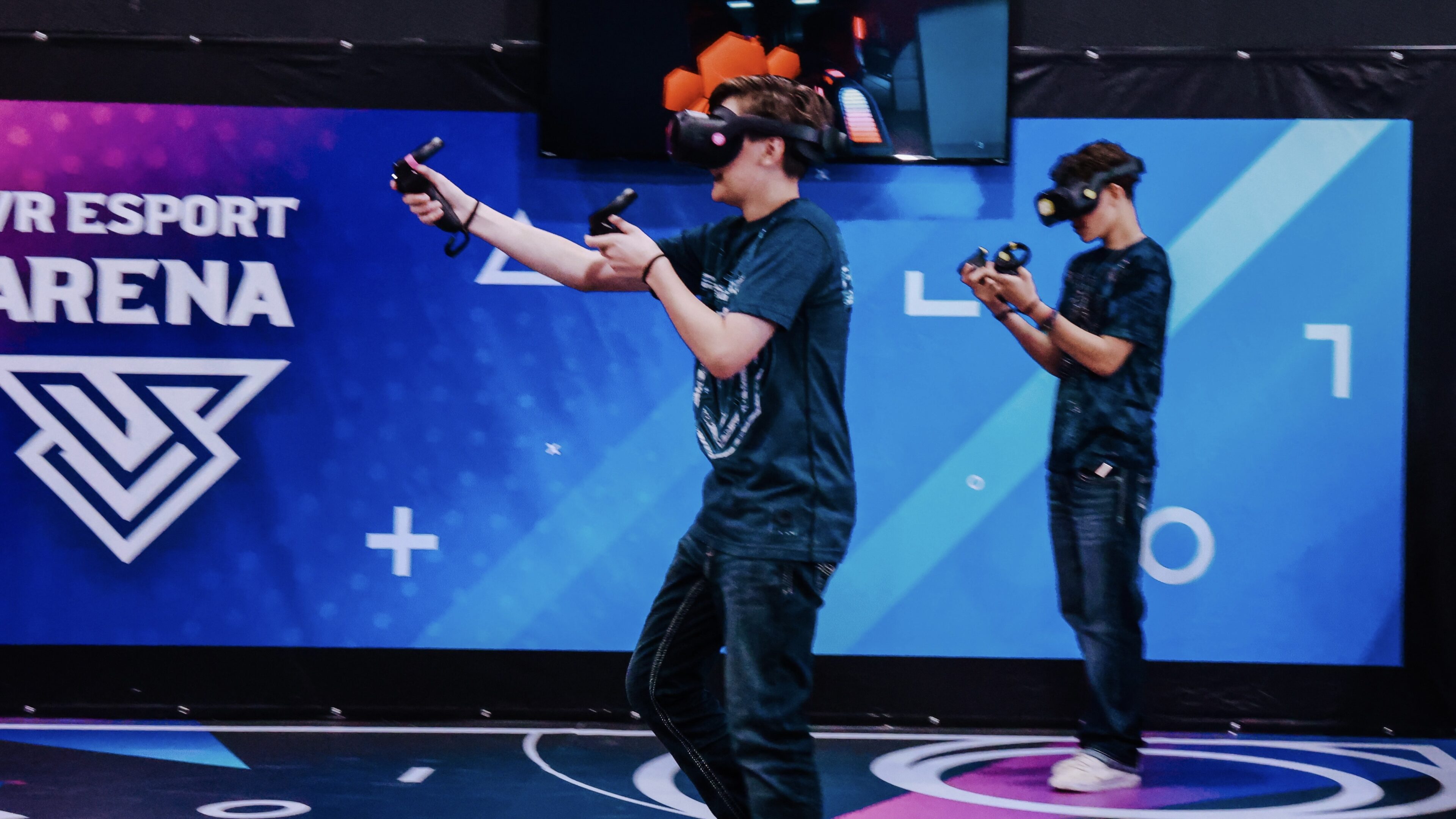 Two players in virtual reality arena