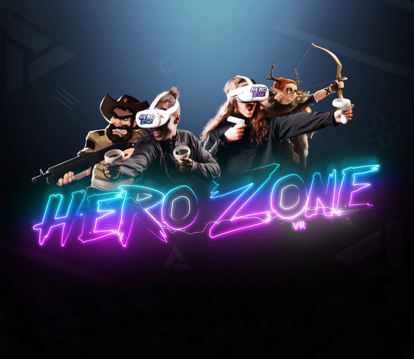 VR players in action with neon logo